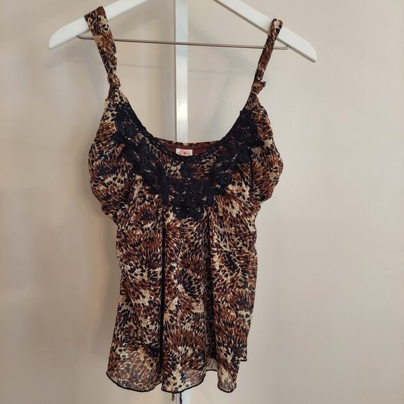 HeartSoul Tops - Vtg 90s Y2K Babydoll Tank Top Heart Soul Chiffon‎ Going Out Boho Fairy Safari